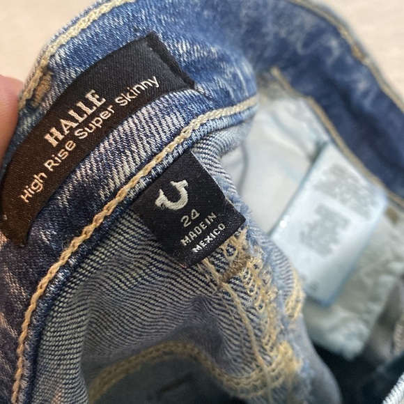 True Religion Halle High Rise super Skinny Light Blue Distressed Jeans SZ 24 - Picture 10 of 14